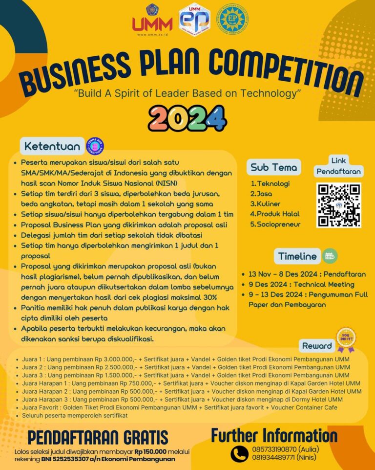 Economic Business Plan Competition Ekonomi Pembangunan UMM Disambut Antusias Peserta Jawa-Bali